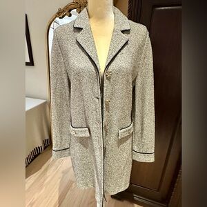 St. John Cream & Black Tweed Long Blazer with Black Trim